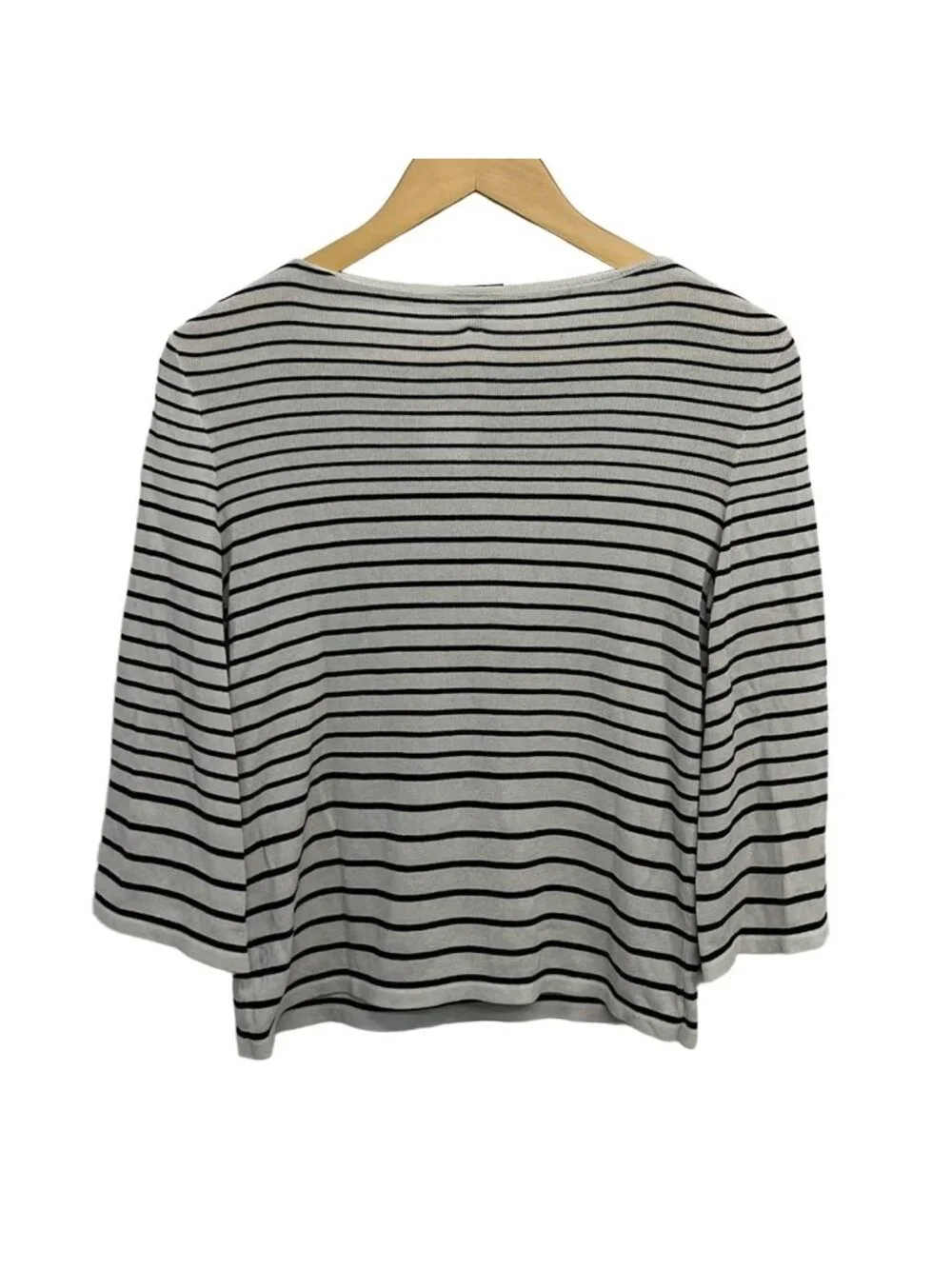 Chanel 3/4 Sleeve Sweater 34 S Ivory Black Border Pearl Button